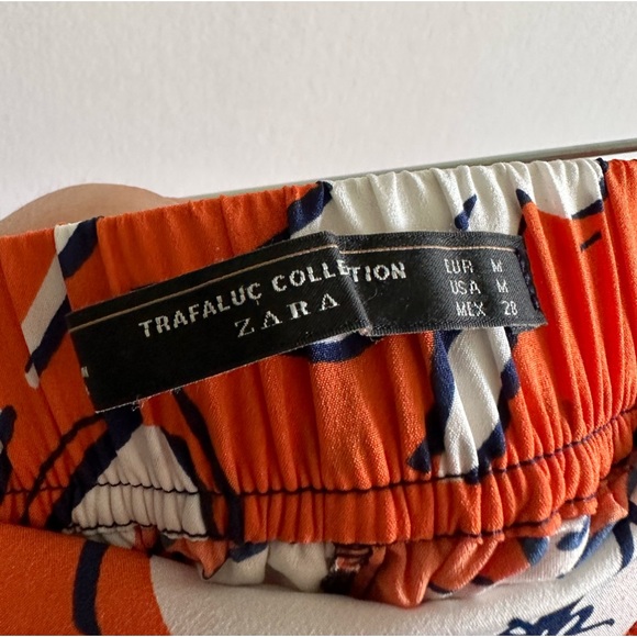 ZARA Trafaluc Orange/White Floral Print Wrap Skort Pants size Medium EUC - Picture 12 of 12